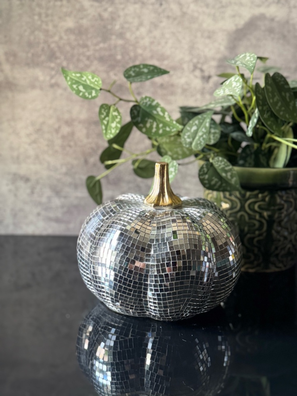 Disco Ball Mosaic Mirrored Pumpkin Silver